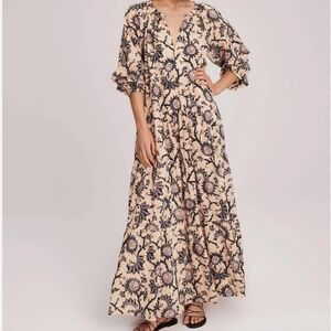 A.L.C. Marcia Printed Cotton Voile Tiered Boho Hippie Dress with Pockets Size 8